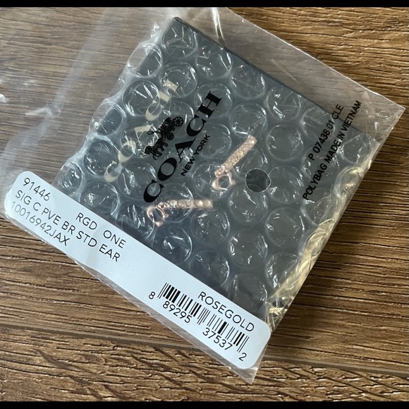 COACH-NWT Rose Gold, Crystal Signature “C” Earrings - Picture 6 of 10